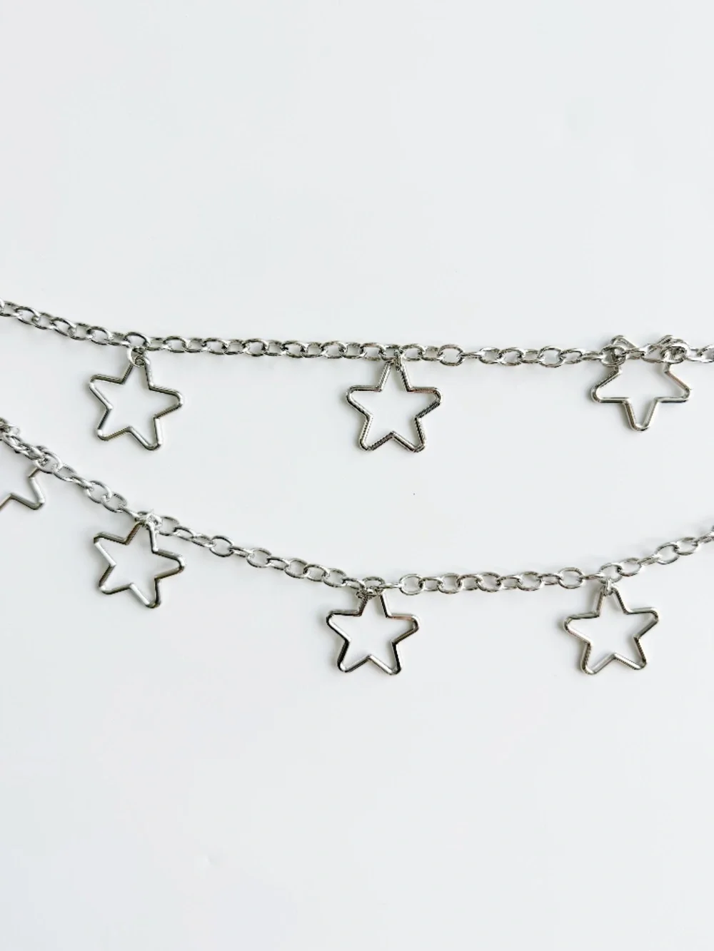 Y2K Silver Star Charm Double Chain Belt Waist Hip Chain Belt Loop Accessory